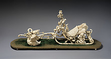 Model of King Ludwig II of Bavaria's Neo-Rococo Sleigh, Franz Seitz (German, 1817–1883), Historic ivory, carved, punched, and engraved; on oval silk velvet-covered wooden stand with historic ivory ball feet, German, Munich