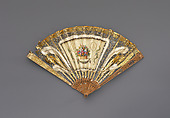 Fan, Silk net, chicken skin, silk floss, metal thread, paillettes, wood, steel, French or Spanish