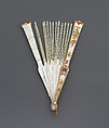 Fan, Mother-of-pearl, gold, silver, ivory, diamonds and lace, Belgian, Brussels with French sticks