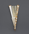 Fan, Mother-of-pearl, gold, silver, ivory, diamonds and lace, Belgian, Brussels with French sticks