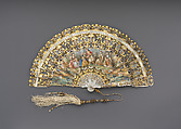 Fan, Paper, mother-of-pearl, gold, brilliants, silk, Spanish or French