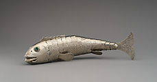 Fish-form spice container (Besamim), Silver, foil-backed glass, Austrian, Vienna