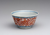 Teabowl with Chinoiserie decoration, Ignaz Preissler (Bohemian, Bedřichovka ca.1676–1741 Kunstàt), Jingdezhen porcelain with underglaze blue border, decorated in iron-red enamel and gold decoration, Chinese, Jingdezhen with Bohemian, Kronstadt (present-day Kunstàt, Czech Republic) decoration