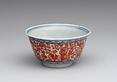 Teabowl with Chinoiserie decoration, Ignaz Preissler (Bohemian, Bedřichovka ca.1676–1741 Kunstàt), Jingdezhen porcelain with underglaze blue border, decorated in iron-red enamel and gold decoration, Chinese, Jingdezhen with Bohemian, Kronstadt (present-day Kunstàt, Czech Republic) decoration