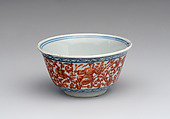 Teabowl with Chinoiserie decoration, Ignaz Preissler (Bohemian, Bedřichovka ca.1676–1741 Kunstàt), Jingdezhen porcelain with underglaze blue border, decorated in iron-red enamel and gold decoration, Chinese, Jingdezhen with Bohemian, Kronstadt (present-day Kunstàt, Czech Republic) decoration