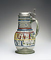 Jug with cover, Glass, pewter, Bohemian