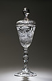 Standing cup with cover, Jacob Sang  Dutch, Glass: blown and wheel-engraved, Dutch, Amsterdam