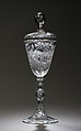 Standing cup with cover, Workshop of Jacob Sang (Dutch, Erfurt 1720–1786 Nigtevecht), Glass: blown and wheel-engraved, Dutch, Amsterdam