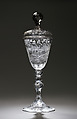 Standing cup with cover, Workshop of Jacob Sang (Dutch, Erfurt 1720–1786 Nigtevecht), Glass: blown and wheel-engraved, Dutch, Amsterdam