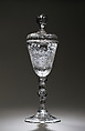 Standing cup with cover, Workshop of Jacob Sang (Dutch, Erfurt 1720–1786 Nigtevecht), Glass: blown and wheel-engraved, Dutch, Amsterdam
