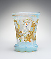 Beaker, Opal glass, enamel with gilt flourishes, Bohemian