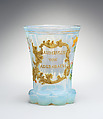 Beaker, Opal glass, enamel with gilt flourishes, Bohemian