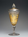 Standing cup with cover, Zwischengold glass, Bohemian