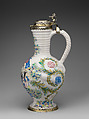 Jug, Justus Alexander Ernst Glüer (German, working 1719–35), Tin-glazed earthenware, silver-gilt, German, Nuremberg
