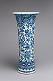 Beaker vase (one of a pair, part of a garniture), Lambertus van Eenhoorn (Dutch, 1651–1721), Tin-glazed earthenware, Dutch, Delft