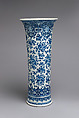 Beaker vase (one of a pair, part of a garniture), Lambertus van Eenhoorn (Dutch, 1651–1721), Tin-glazed earthenware, Dutch, Delft