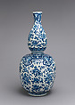 Double-gourd vase (one of a pair, part of a garniture), Lambertus van Eenhoorn (Dutch, 1651–1721), Tin-glazed earthenware, Dutch, Delft