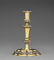 Candlestick (part of a set of four), (Johann) Daniel Schäffler I, Silver gilt, German, Augsburg