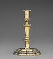 Candlestick (part of a set of four), (Johann) Daniel Schäffler I, Silver gilt, German, Augsburg