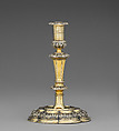 Candlestick (part of a set of four), (Johann) Daniel Schäffler I, Silver gilt, German, Augsburg