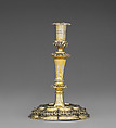 Candlestick (part of a set of four), (Johann) Daniel Schäffler I, Silver gilt, German, Augsburg