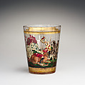 Cavalry in combat, Zwischengold glass with silver leaf, Bohemian