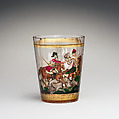 Cavalry in combat, Zwischengold glass with silver leaf, Bohemian