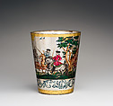 Horsemen with castle vista, Zwischengold glass with silver leaf, Bohemian