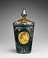 Beaker with medallions with hunting scenes, Lacquered and gilt double-walled glass imitating polished marble, with metallic particles; applied Zwischengold glass medallion, Bohemian