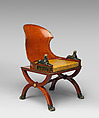 Sphinx Chair, Mahogany, with painted simulated marble panels, lacquered brass mouldings, mounted with bronze sphinxes and paw feet, French