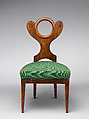Side chair, Solid beech wood (front and side rails), solid pine wood (supporting middle seat rail), solid walnut (legs), walnut and burr walnut veneer. Upholstery materials: drop-in seat frame of plywood, webbing, modern black enameled springs, cotton wadding, jute spring cover cloth, filling, a cover cloth and the show-cover, blued metal tacks. (The seat is a recent fabrication.), Austrian