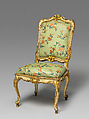 Side chair (set of four), Carved, painted, silvered, and gilded pine and beechwood, with printed cotton (not original), Southern German