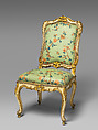 Side chair (set of four), Carved, painted, silvered, and gilded pine and beechwood, with printed cotton (not original), Southern German
