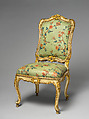 Side chair (set of four), Carved, painted, silvered, and gilded pine and beechwood, with printed cotton (not original), Southern German