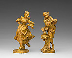Dancer and flute player, Ferdinand Tietz Austrian, Gilt wood, German, Franconia