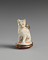 Miniature seal in the form of a cat, Chelsea Porcelain Manufactory (British, 1745–1784, Red Anchor Period, ca. 1753–58), Soft-paste porcelain, carnelian, metal, gilt metal, British, Chelsea