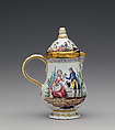 Milk jug with cover, Painted enamel on copper, partly gilt; silver gilt, Austrian, Vienna