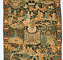 Atalanta and Meleager with Fountains of Versailles, Related to prints by Antonio Tempesta (Italian, Florence 1555–1630 Rome), Wool and silk on canvas (Center: 484-576 tent stitches per sq. inch, 90 per sq. cm. Border: 169 cross-stitches per sq. inch, 25 per sq. cm.), French