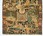 Atalanta and Meleager with Fountains of Versailles, Related to prints by Antonio Tempesta (Italian, Florence 1555–1630 Rome), Wool and silk on canvas (Center: 484-576 tent stitches per sq. inch, 90 per sq. cm. Border: 169 cross-stitches per sq. inch, 25 per sq. cm.), French