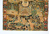 Atalanta and Meleager with Fountains of Versailles, Related to prints by Antonio Tempesta (Italian, Florence 1555–1630 Rome), Wool and silk on canvas (Center: 484-576 tent stitches per sq. inch, 90 per sq. cm. Border: 169 cross-stitches per sq. inch, 25 per sq. cm.), French