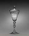 Toasting wineglass with cover, Glass, British, Newcastle with Dutch engraving