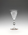 Wineglass, Jacob Sang Dutch, Glass, British, Newcastle glass with Dutch, Amsterdam engraving