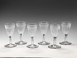 Wine or cordial glasses (set of six), Glass, British