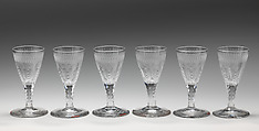 Wine or cordial glasses (set of six), Glass, British