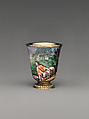 "Four Seasons" enamel liqueur service, Elias Adam (German, ca. 1669–1745, master 1703), Silver gilt, enamel, copper, German, Augsburg