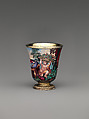 "Four Seasons" enamel liqueur service, Elias Adam (German, ca. 1669–1745, master 1703), Silver gilt, enamel, copper, German, Augsburg