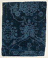 Piece, Cut voided velvet on satin foundation weave (warp: silk dyed in dark blue, reeled, no twist/S plied, 9 per cm; warp pile: silk dyed in dark blue, reeled, no twist/no ply; weft: silk dyed in dark blue, reeled, no twist/no ply, 25-29 per cm), Italian