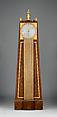 Obelisk clock with a Franklin movement, Case maker: David Roentgen (German, Herrnhaag 1743–1807 Wiesbaden, master 1780), Oak, thuya burl wood, gilded bronze, silver, and steel, German, Neuwied am Rhein
