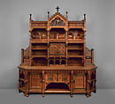 Sideboard, also known as the Pericles Dressoir, Bruce J. Talbert (British, Dundee, Scotland 1838–1881 London), Oak, inlaid with ebony, walnut, boxwood, amaranth, carved and gilded; brass fittings, British, London