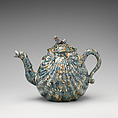 Teapot, Whieldon type, Agateware (glazed earthenware), probably British, Staffordshire